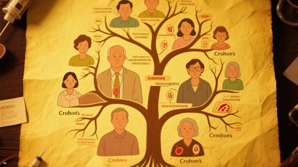 “An illustrated family tree showing the genetic inheritance pattern of Crohn’s disease.”