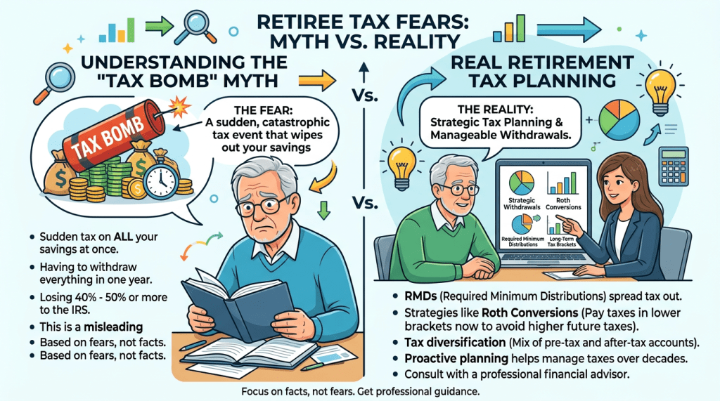 Retiree worried about tax bomb myth infographic